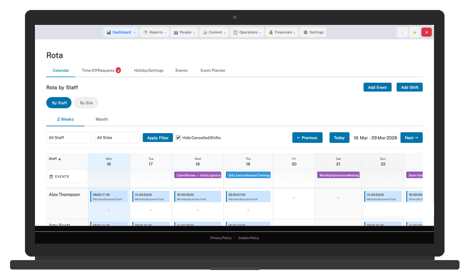 Rota Scheduling - Desktop View