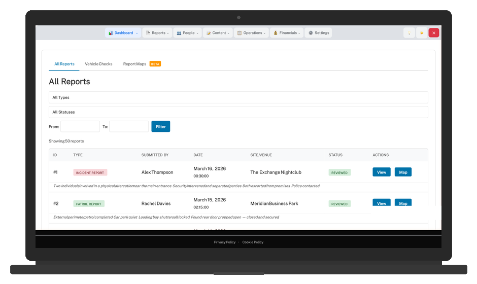 Reports Dashboard - Desktop View