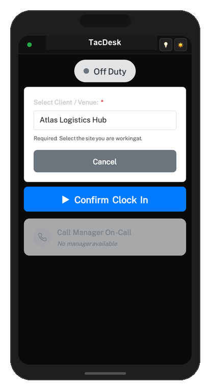 Guard Clock-In - Mobile View