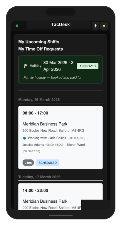 Guard Shifts - Mobile View
